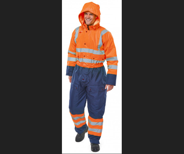 BEESWIFT TWO TONE HIVIZ THERMAL WATERPROOF COVERALL ORANGE / NAVY