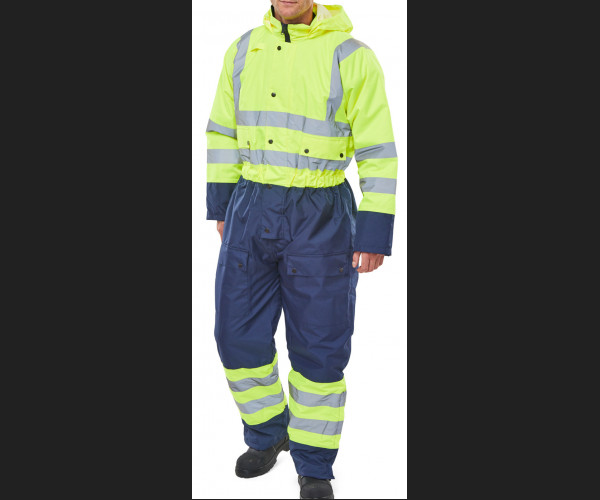 BEESWIFT TWO TONE HIVIZ THERMAL WATERPROOF COVERALL SATURN YELLOW / NAVY