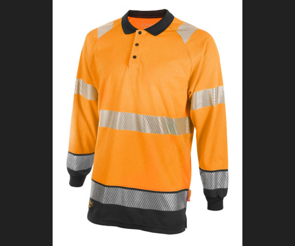 BEESWIFT HIVIS TWO TONE POLO SHIRT LONG SLEEVE ORANGE / BLACK