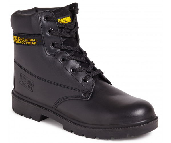 Apache AP300 6 Eye Safety Boot – Black Leather | S3 SRA Rated