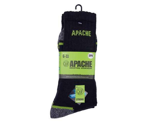 Apache Burlington 3-Pack Work Socks – Cushioned & Breathable