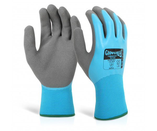 Glovezilla GZ102B Waterproof Latex Gripper Glove – Blue, EN388 Rated