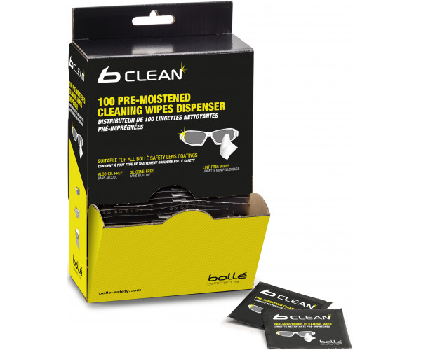 Bollé PACW100/B100 Cleaning Wipes – 100 Pre-Moistened, Alcohol & Silicone Free