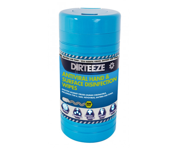 DIRTEEZE HAND AND SURFACE ANTIVIRAL DISINFECTANT WIPES (TUB OF 200)