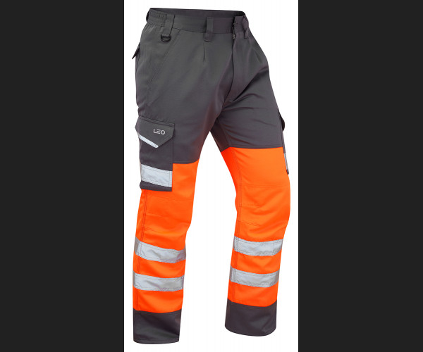 LEO BIDEFORD Leo EcoViz Poly/Cotton Cargo Trouser HV ORANGE/GREY