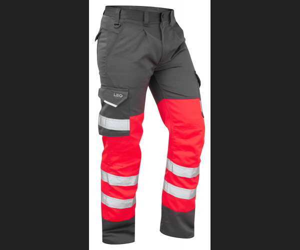 LEO BIDEFORD Leo EcoViz Poly/Cotton Cargo Trouser HV RED/GREY