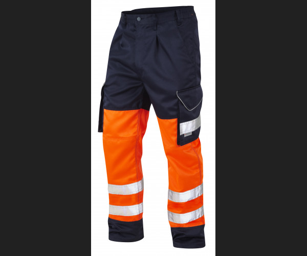 LEO BIDEFORD Leo EcoViz Poly/Cotton Cargo Trouser HV ORANGE/NAVY