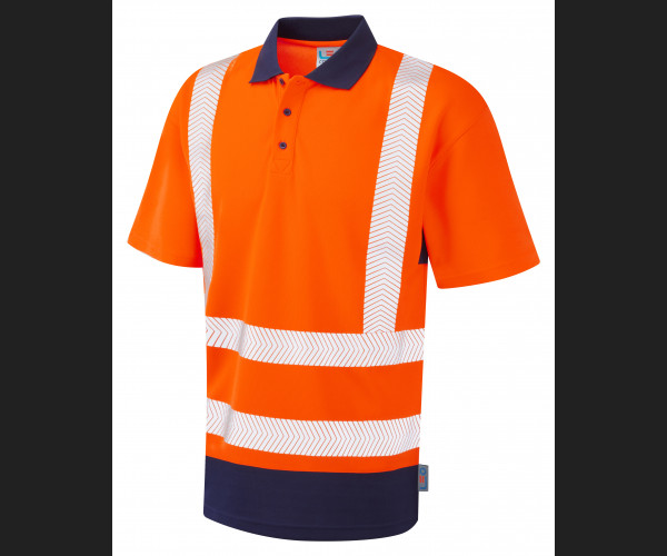 LEO MORTEHOE Leo EcoViz Performance+ Dual Colour Polo Shirt HV ORANGE/NAVY