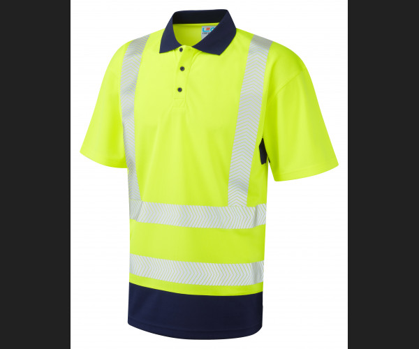 LEO MORTEHOE Leo EcoViz Performance+ Dual Colour Polo Shirt HV YELLOW/NAVY