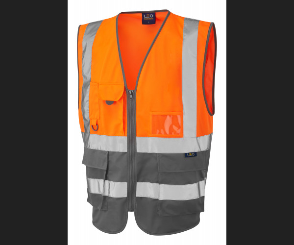 LEO LYNTON Leo EcoViz Superior Waistcoat HV ORANGE/GREY