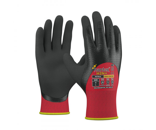 HANTEX™ H2N+, DUAL COATED NITRILE, 3-4 COATED, BLACK ON RED