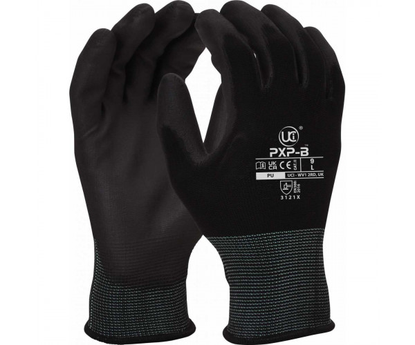 PXP-B - PU Coated Polyester Black Glove 