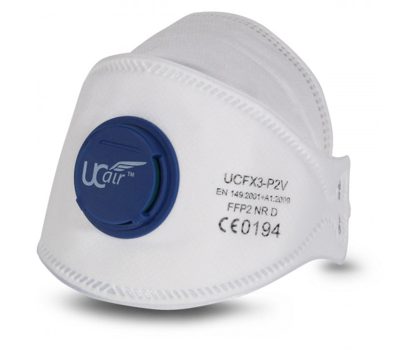 UCFX3-P2V - X3 SERIES (BOX OF 10) Disposable tri-fold valved FFP2 NR D fold flat mask (APF 10)